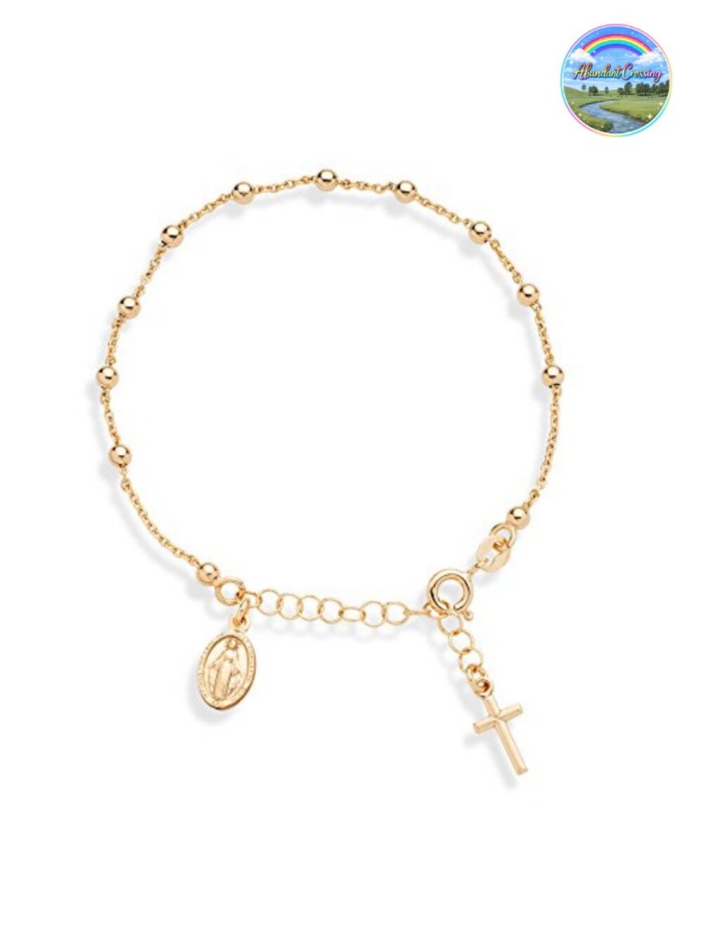 18K Gold Plated 925 Sterling Silver Italian Rosary Cross Bead Charm Chain Link